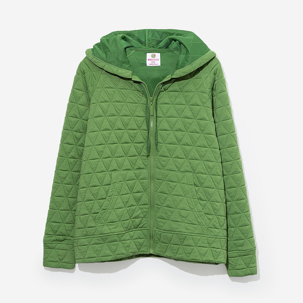 back of sage quilted full zip hoodie