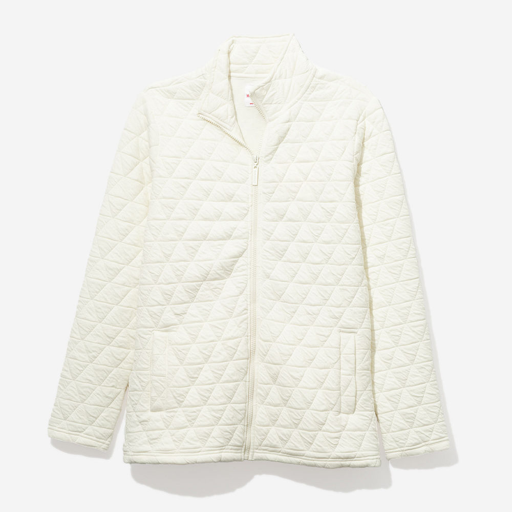 charcoal quilted full zip jacket up close