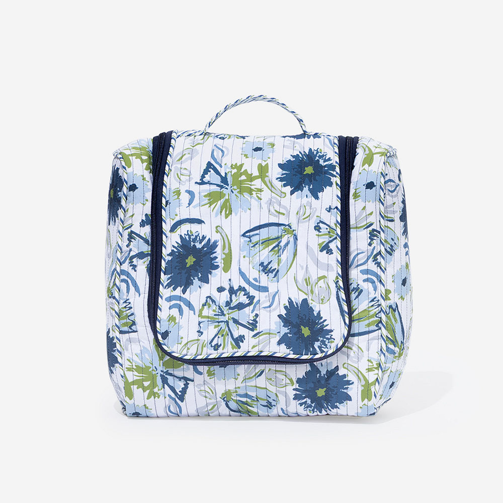 Monogrammed Quilted Hanging Toiletry Bag | Indigo Painted Petals