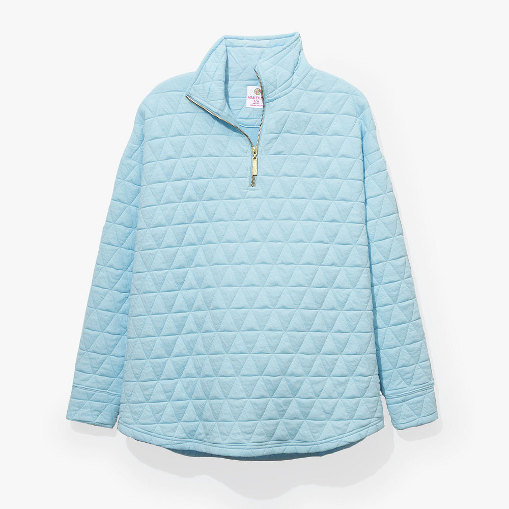Monogrammed Quilted Quarter Zip Pullover | Ice Blue