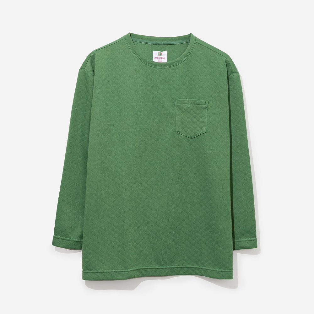 sage quilted sweatshirt flatlay