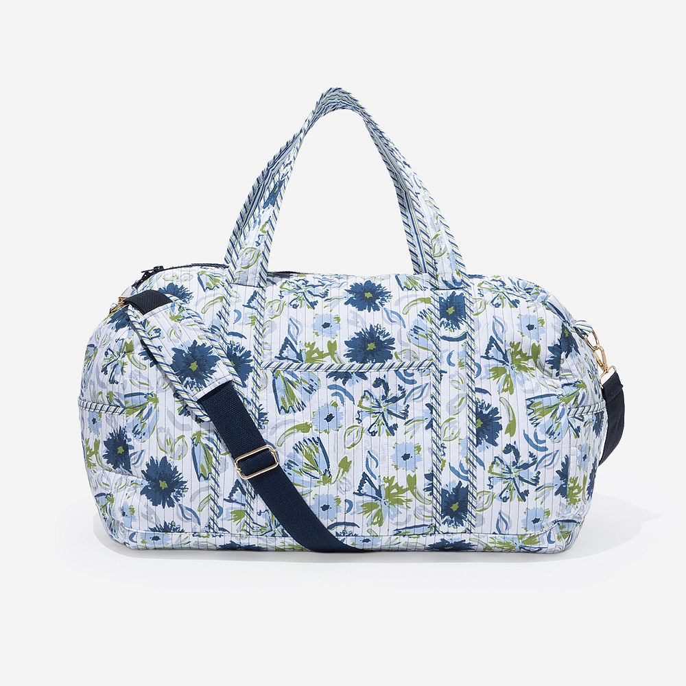 Monogrammed Quilted Weekender | Indigo Painted Petals