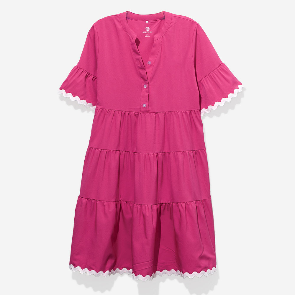 back of navy monogrammed ric rac dress