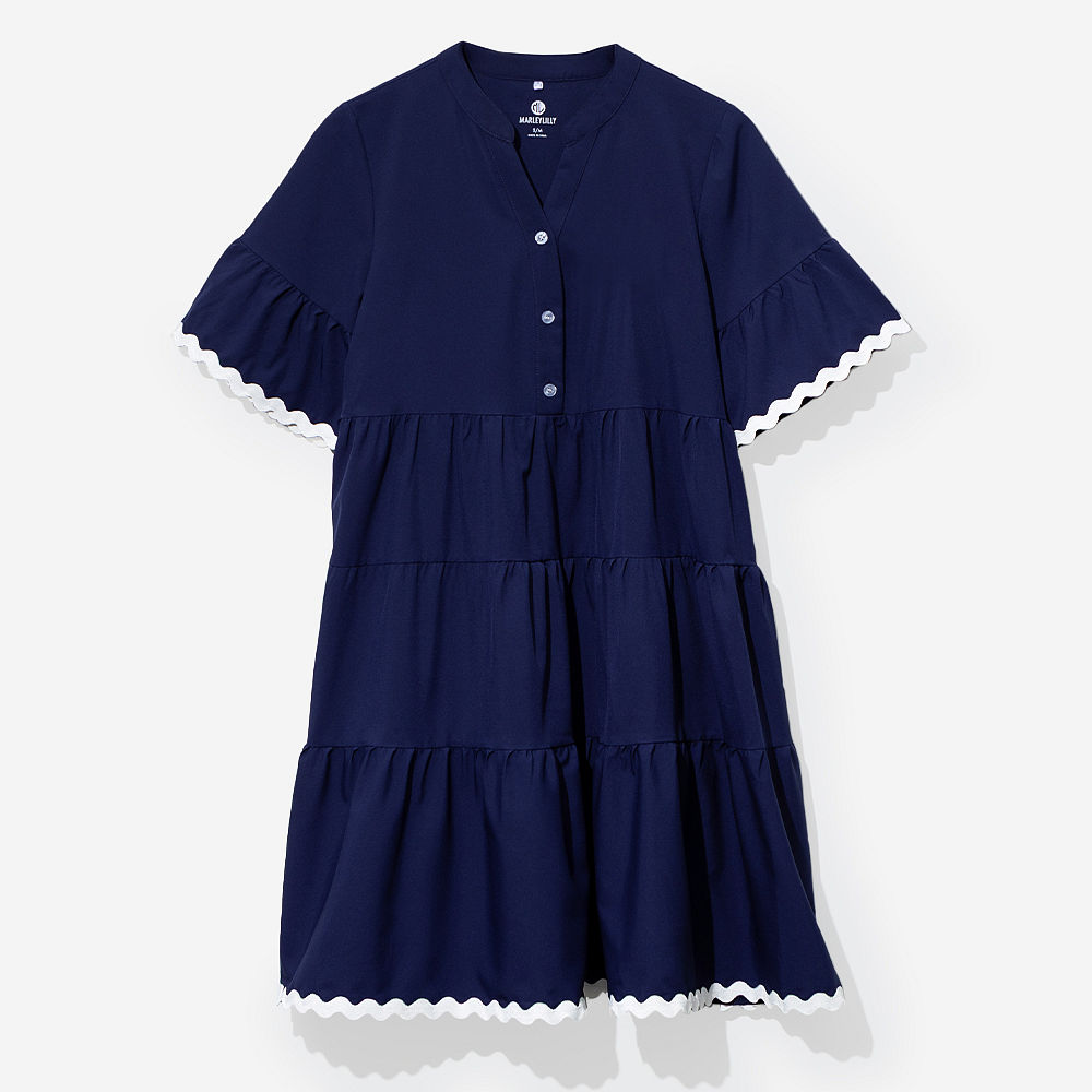 back of navy monogrammed ric rac dress