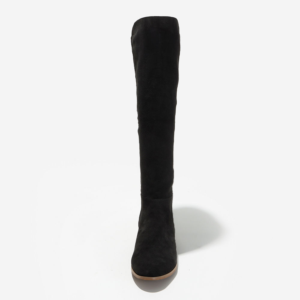 black riding boots with plaid dress with gray monogram