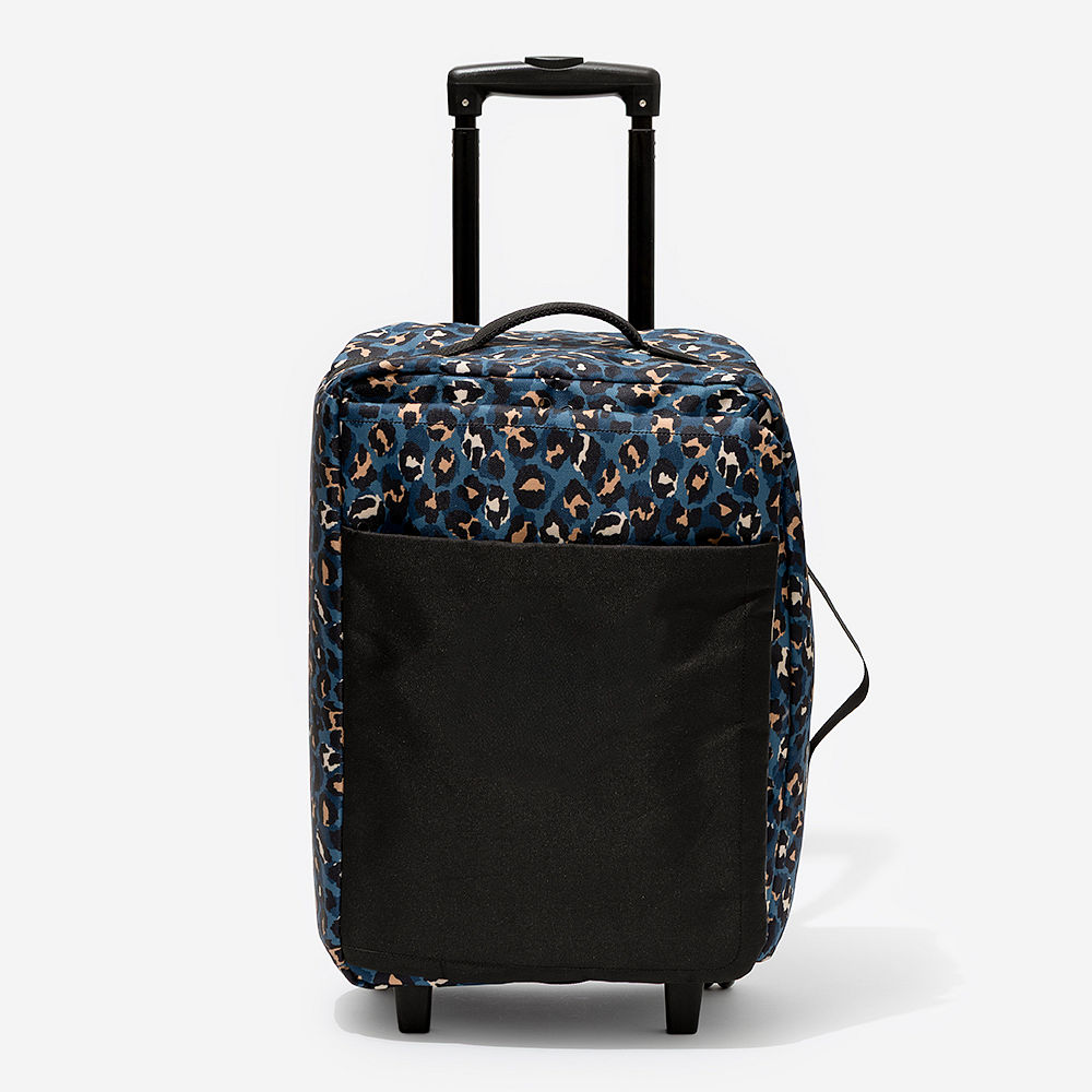 sapphire leopard rolling duffel bag up close