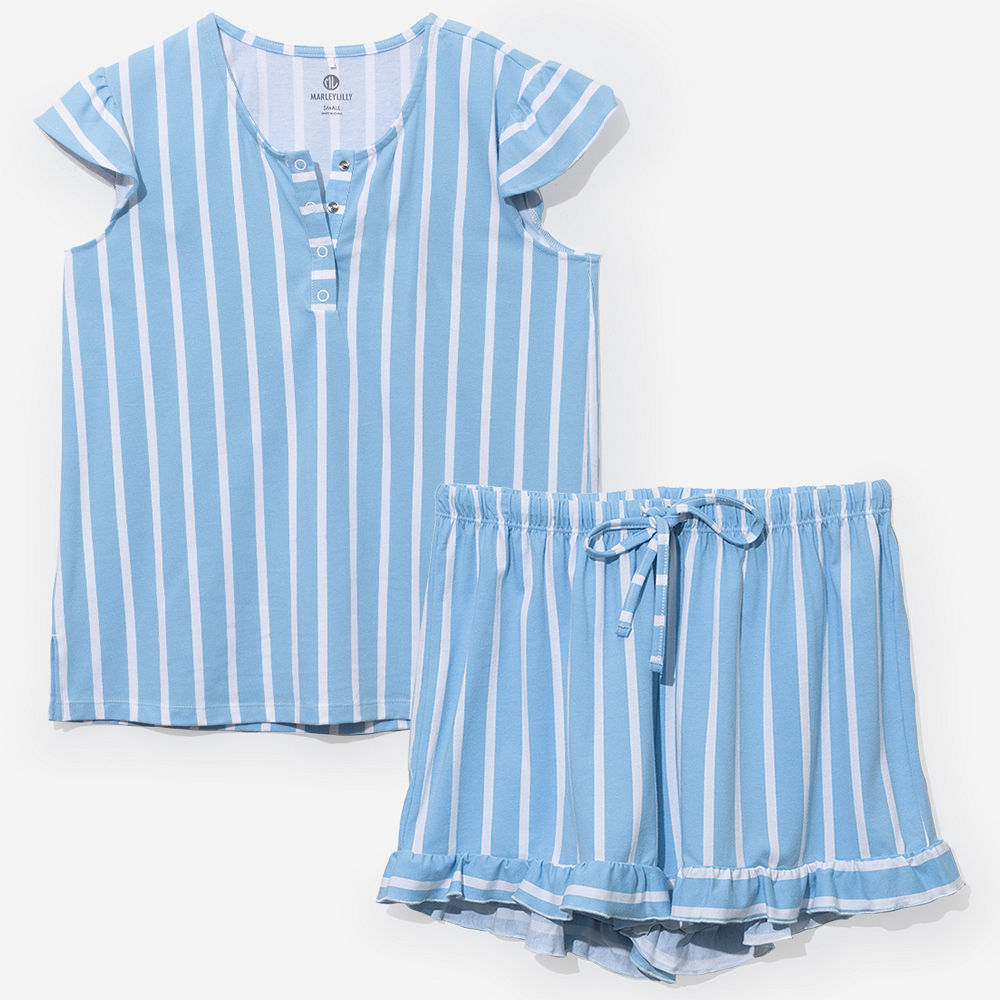 Elegant Print Ruffled Short Sleeve Pajamas Set