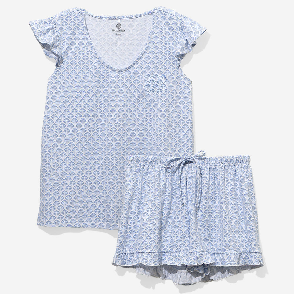 Monogrammed Ruffle Pajamas | Blue Shells
