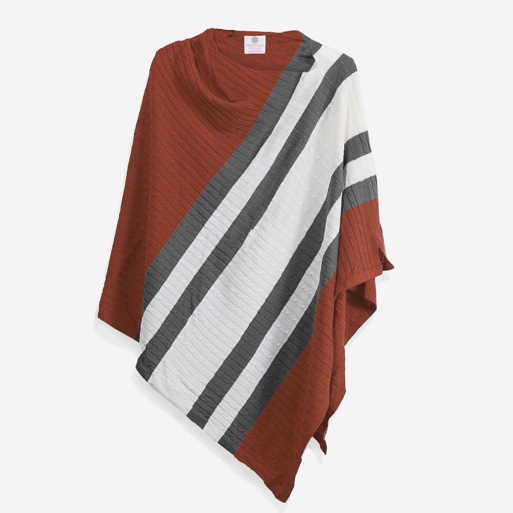 rust striped monogrammed poncho with leather purse