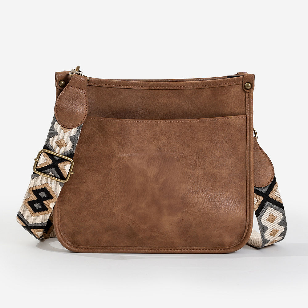 white leopard saddlebag on model