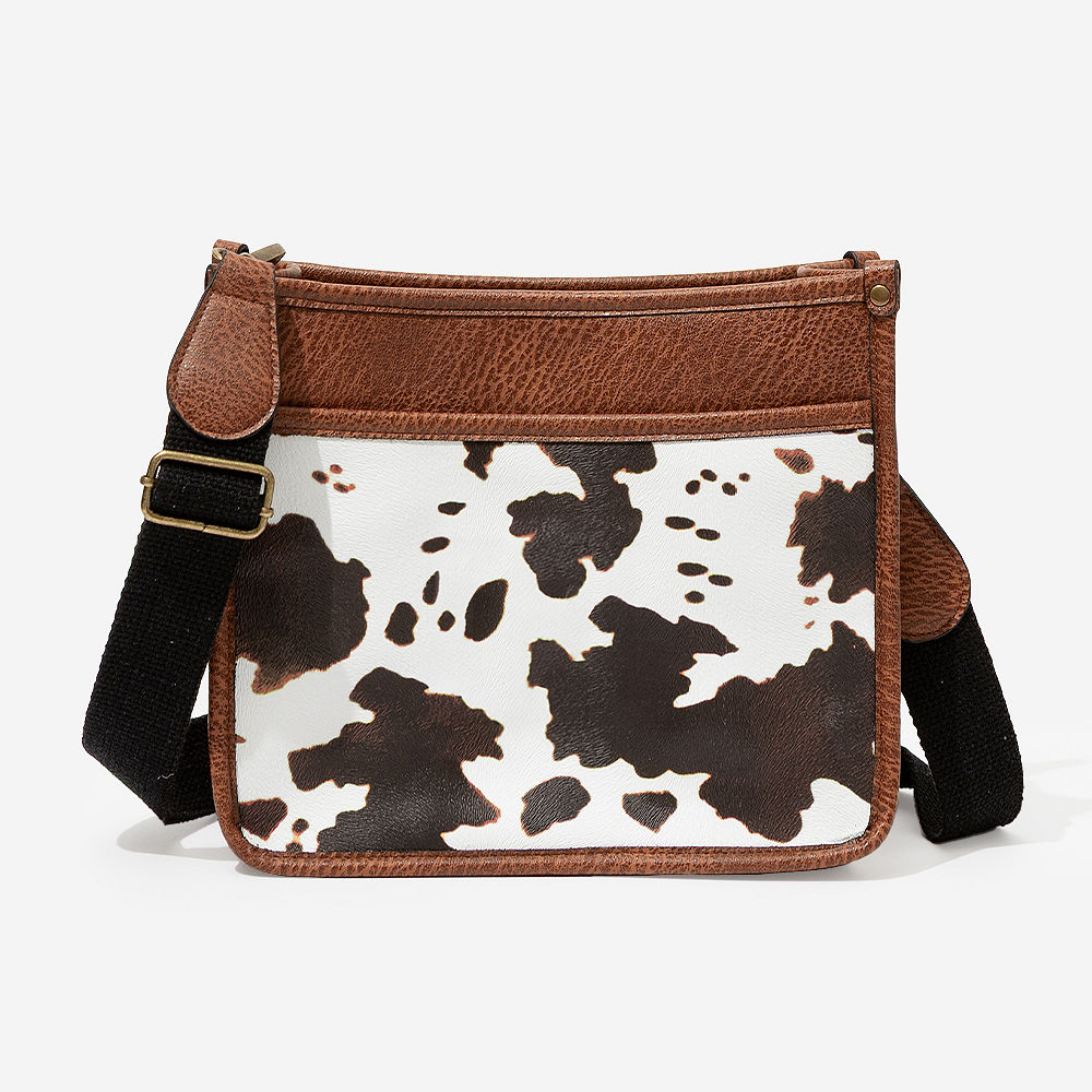 white leopard saddlebag on model