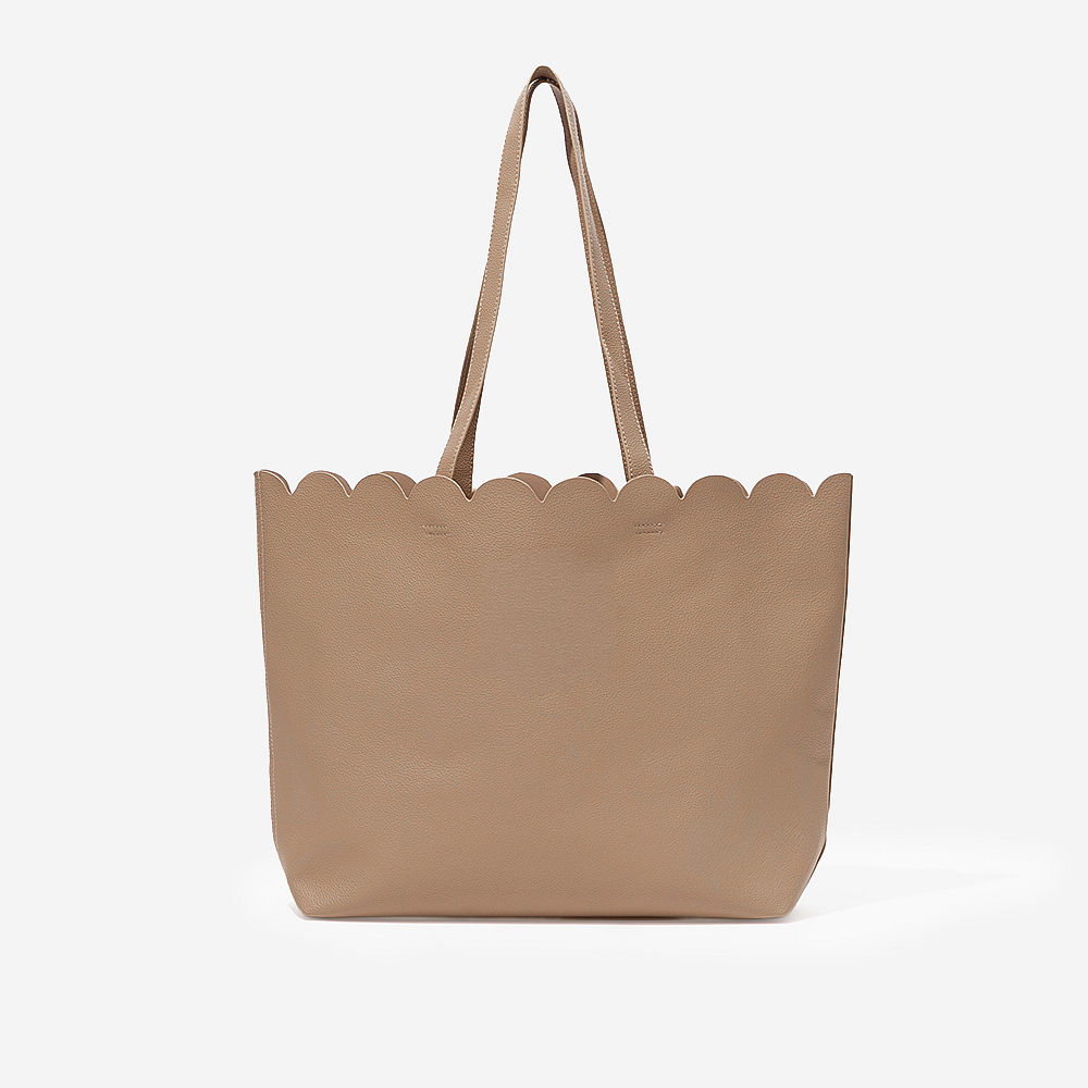 Monogrammed Scalloped Tote Bag | Tan