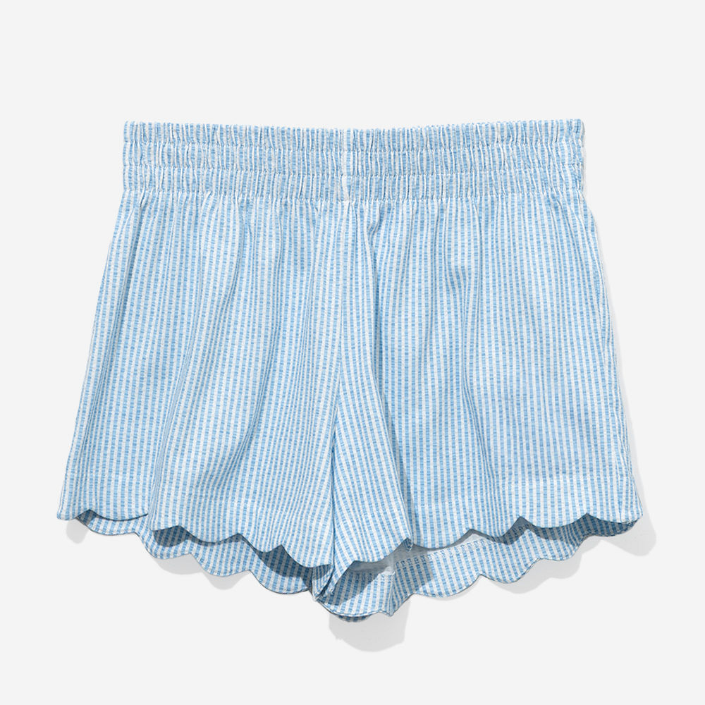 navy seersucker scalloped boxer shorts back view