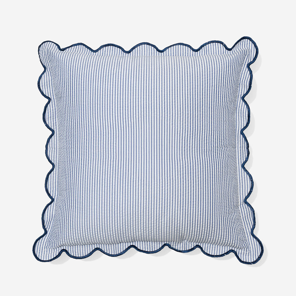 Monogrammed Scalloped Pillow Sham | Navy Seersucker