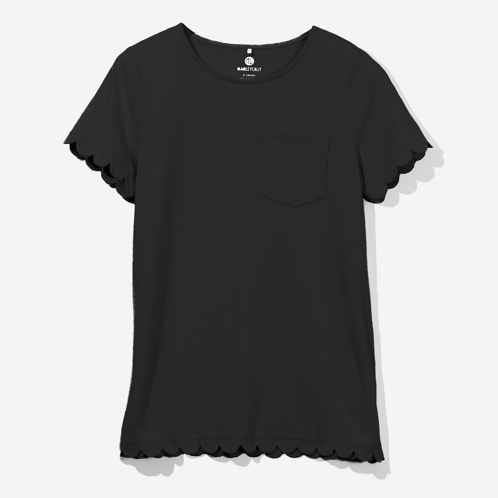 Monogrammed Scalloped Top in Black