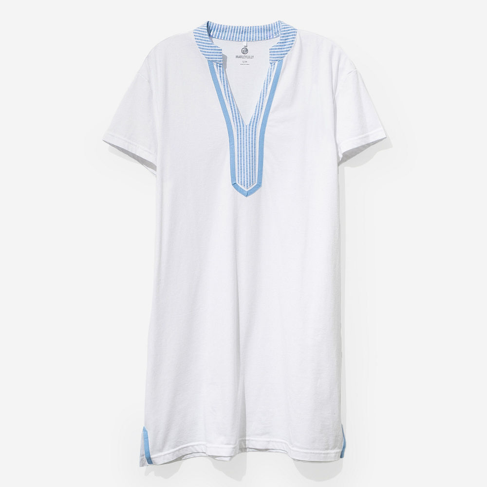 girl wearing personalized seersucker accent cover up