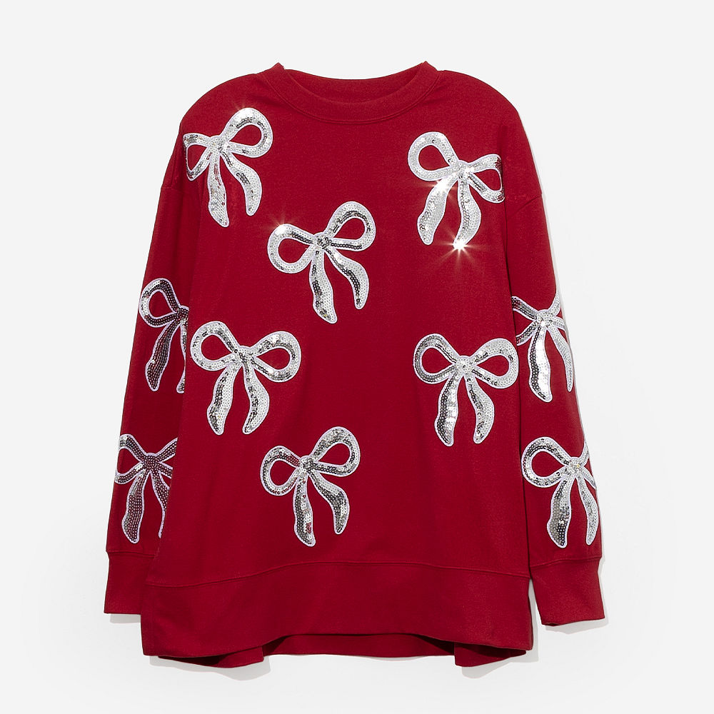 hot pink sequin bow sweatshirt back view