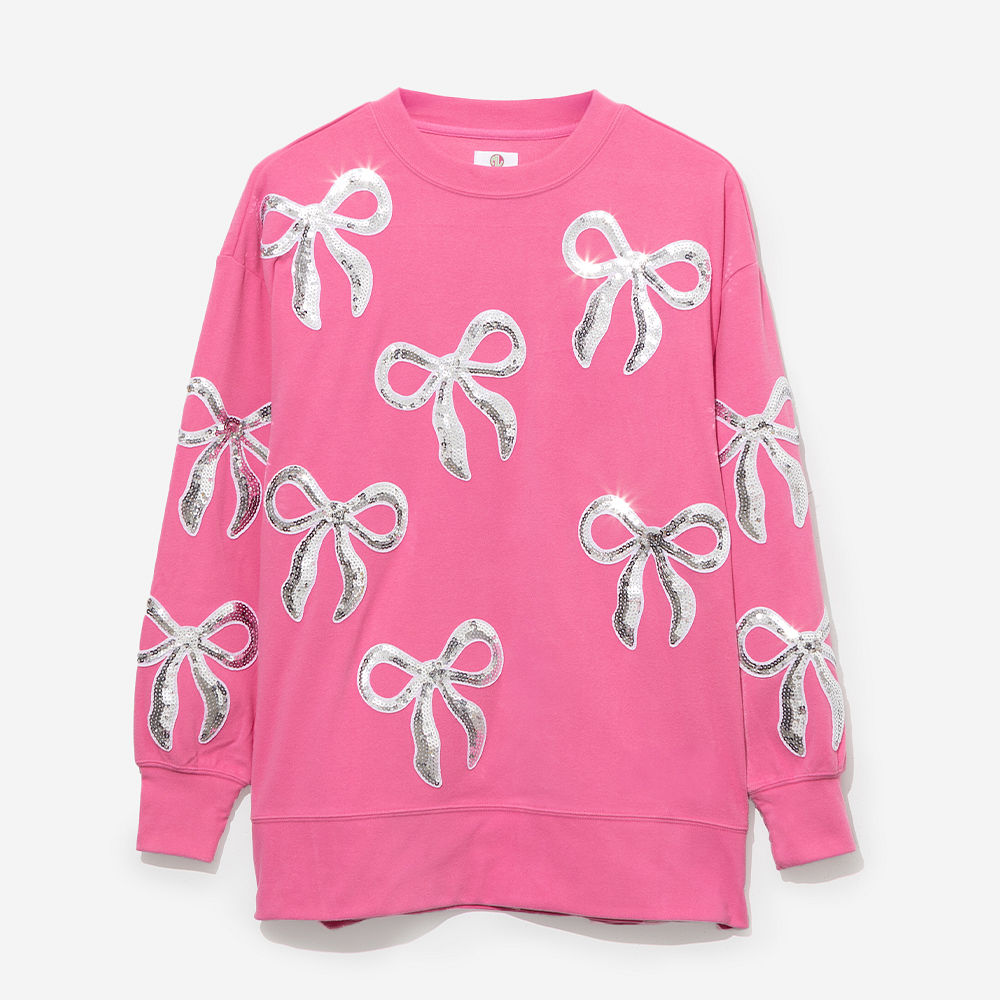 hot pink sequin bow sweatshirt back view