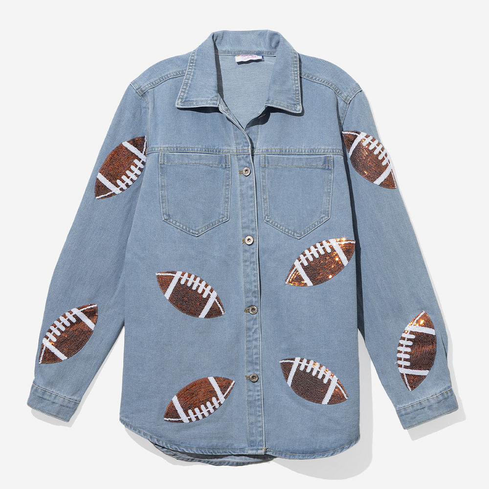 Monogrammed Sequin Denim Shacket | Football