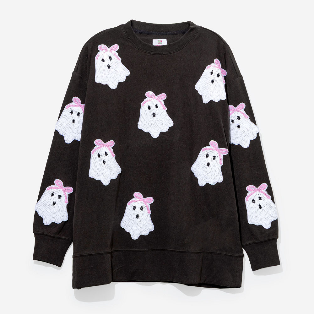 Monogrammed Sequin Ghost Sweatshirt | Black