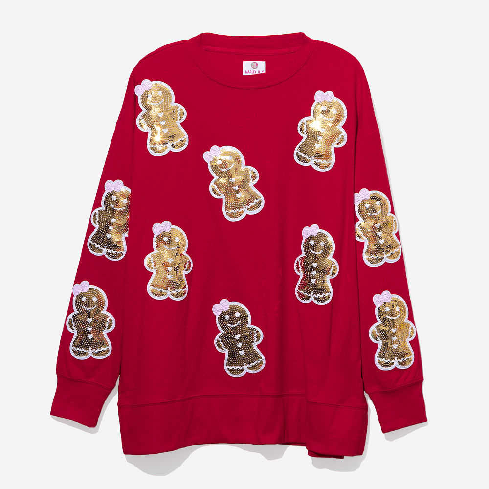 Monogrammed Sequin Gingerbread Sweatshirt | Red