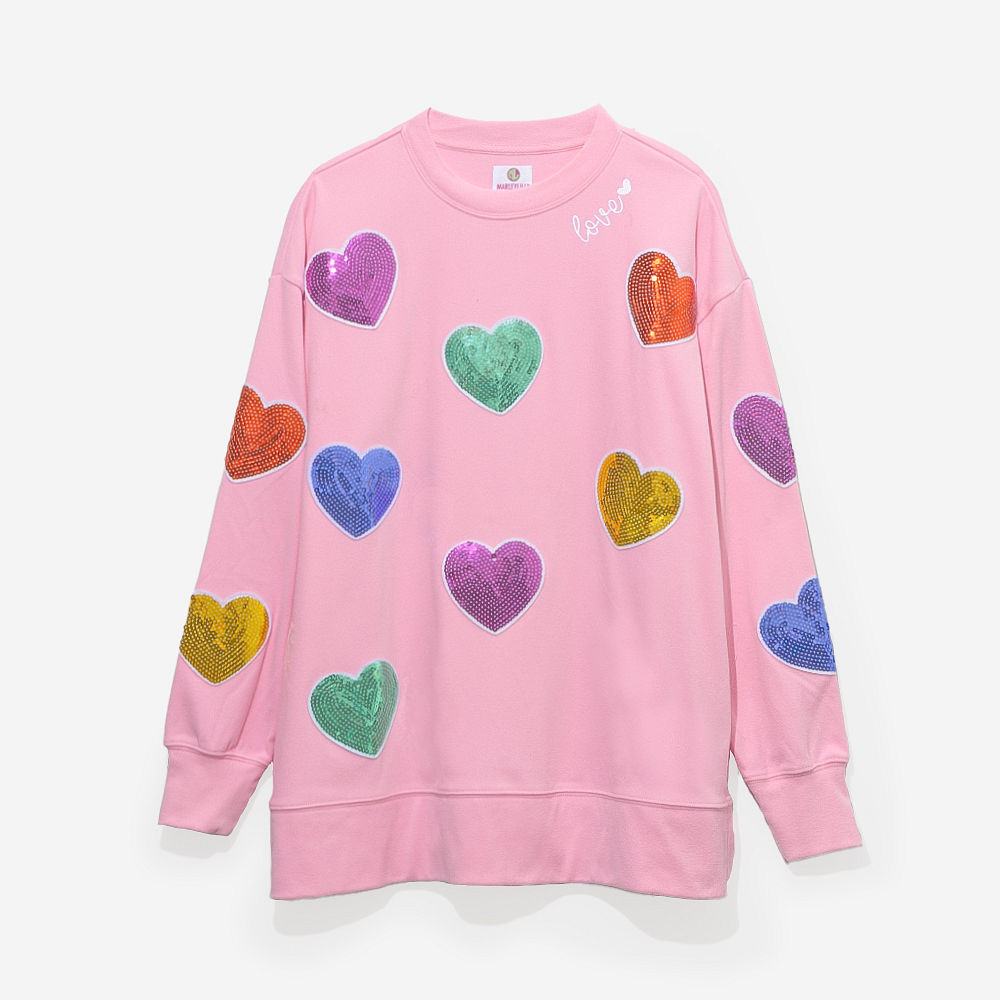 back of pink sequin hearts sweatshirt