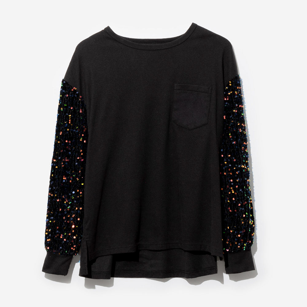 sequin sweatshirts up close