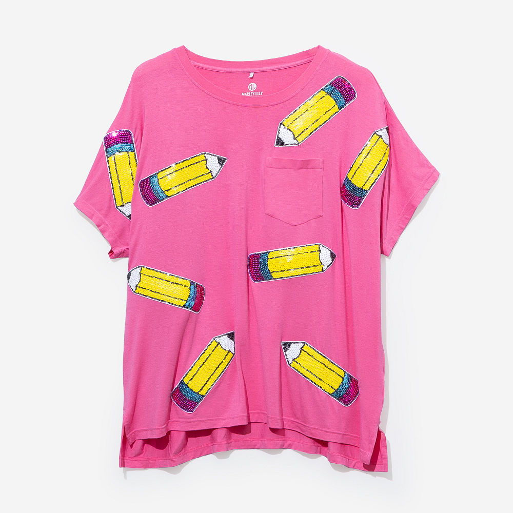 Monogrammed Sequin Teacher Tee | Hot Pink