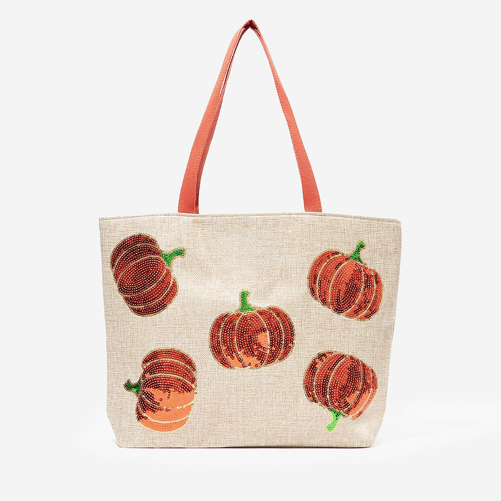 Monogrammed Sequin Tote Bag | Pumpkin