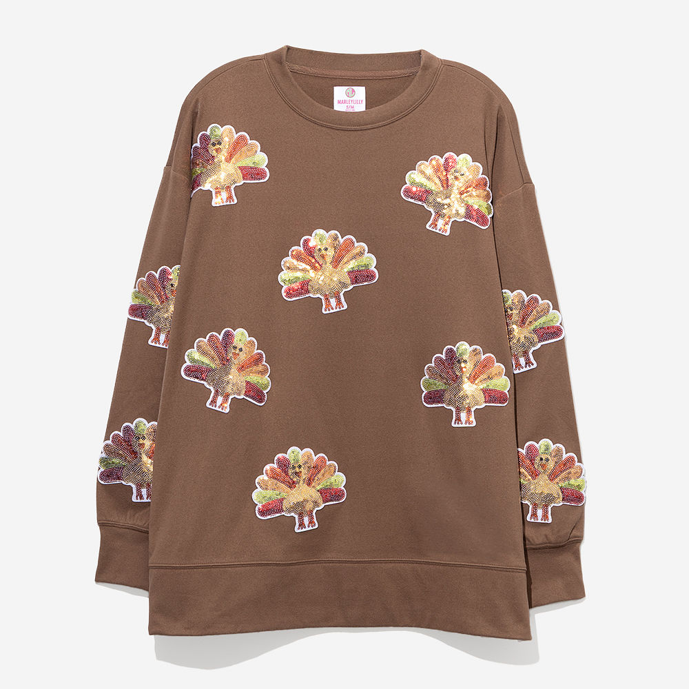 Monogrammed Sequin Turkey Sweatshirt | Brown
