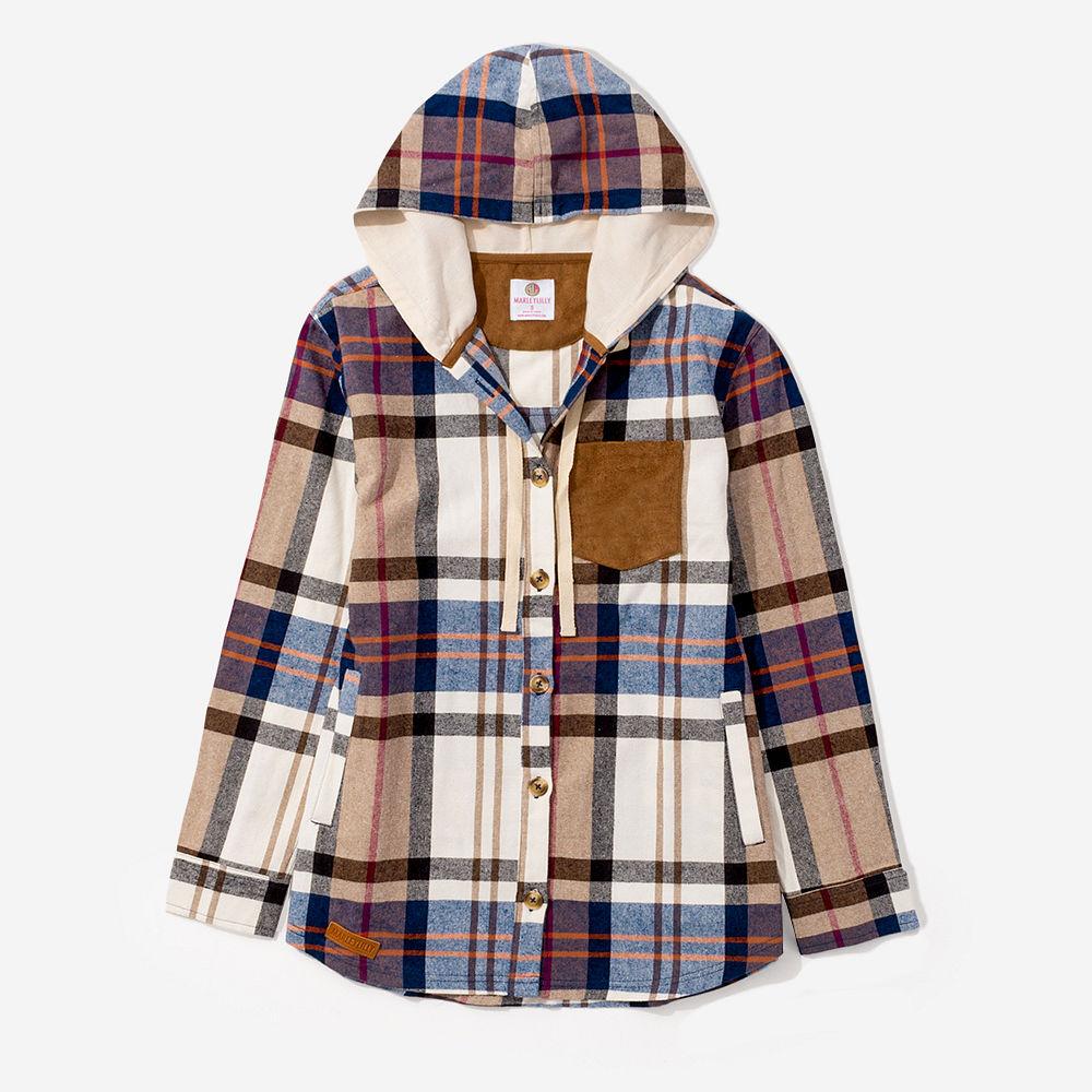 monogrammed harvest plaid shacket with leggings