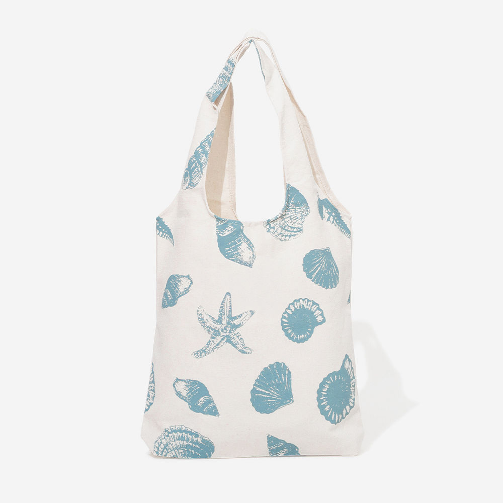 light blue shells shell hobo tote up close