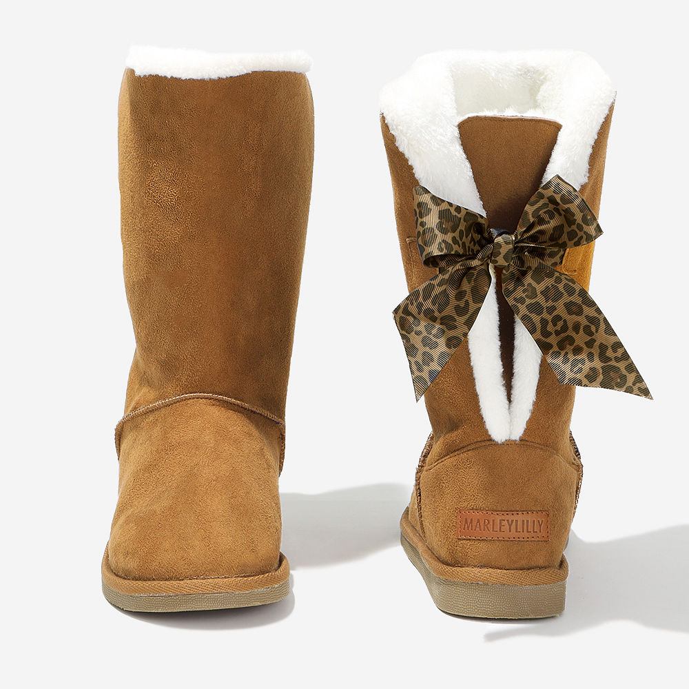 sherpa booties with bow in the back