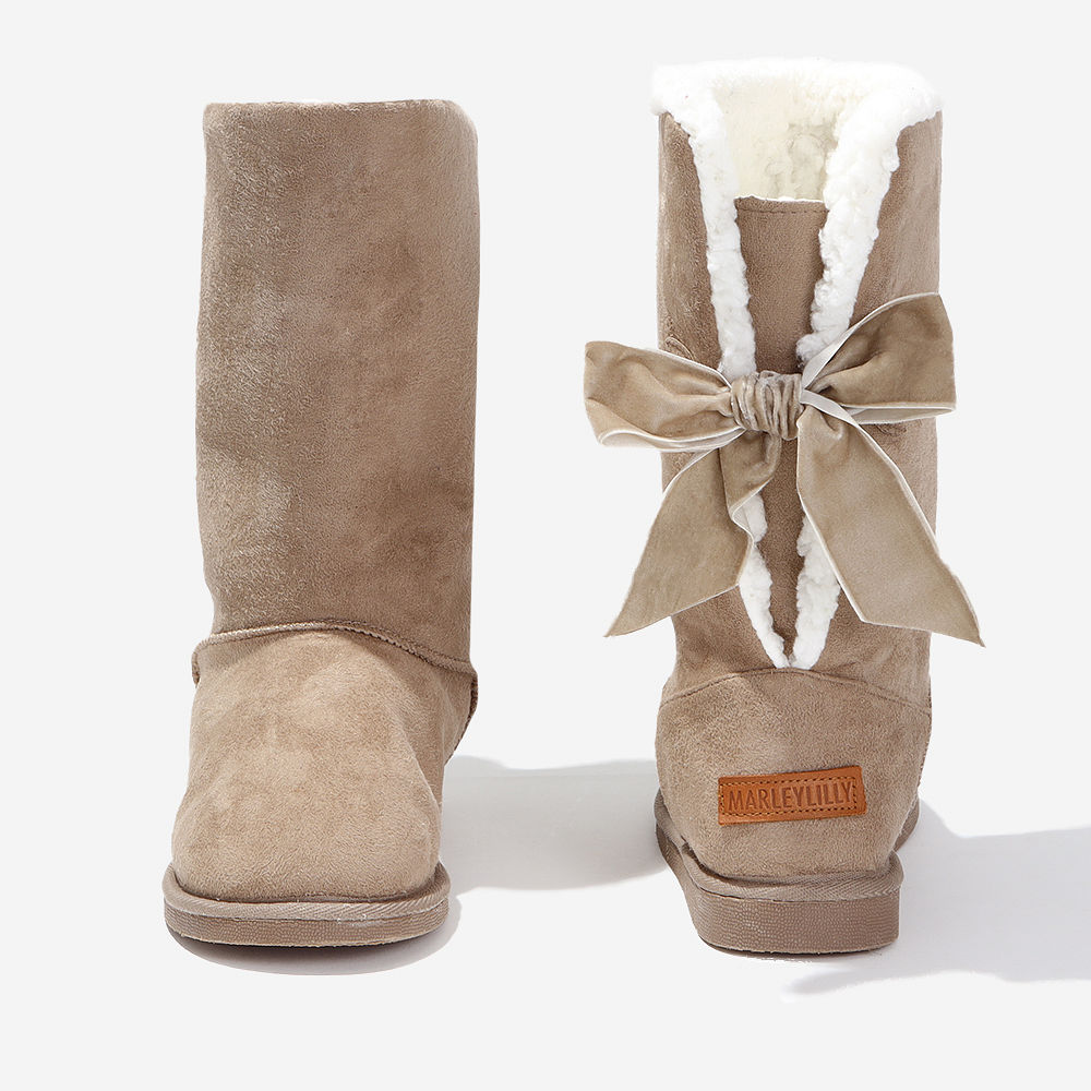 sherpa booties with bow in the back