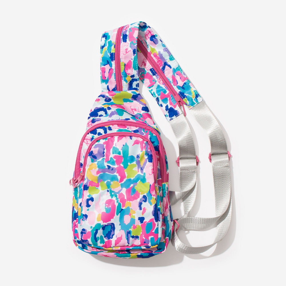 water color cheetah mom and me sling backpacks