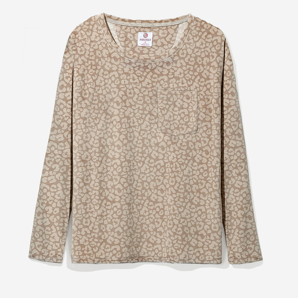 Monogrammed Pajama Top in Tonal Leopard