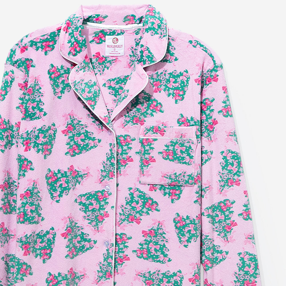 Monogrammed Softspun Pajama Set | Pink Christmas Trees