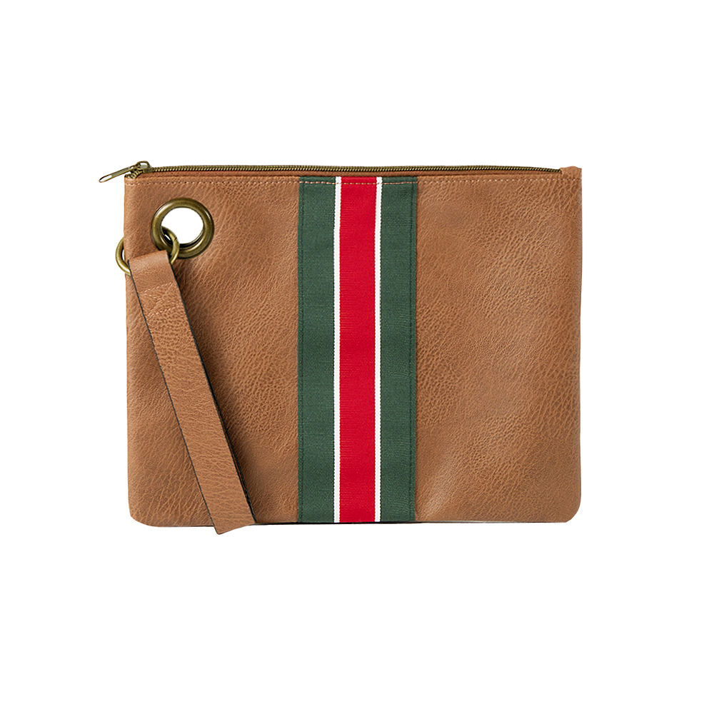split of girl wearing brown wristlet