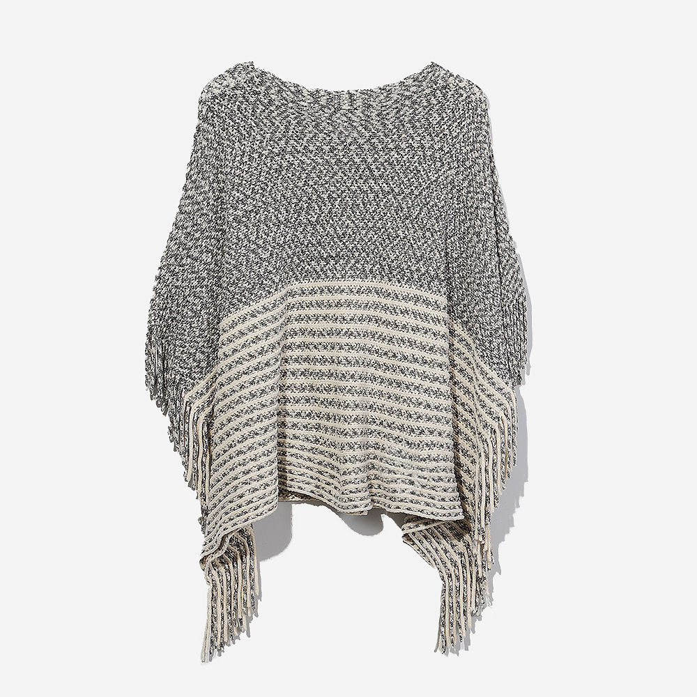 Personalized Striped Chenille Poncho in Tan ootd