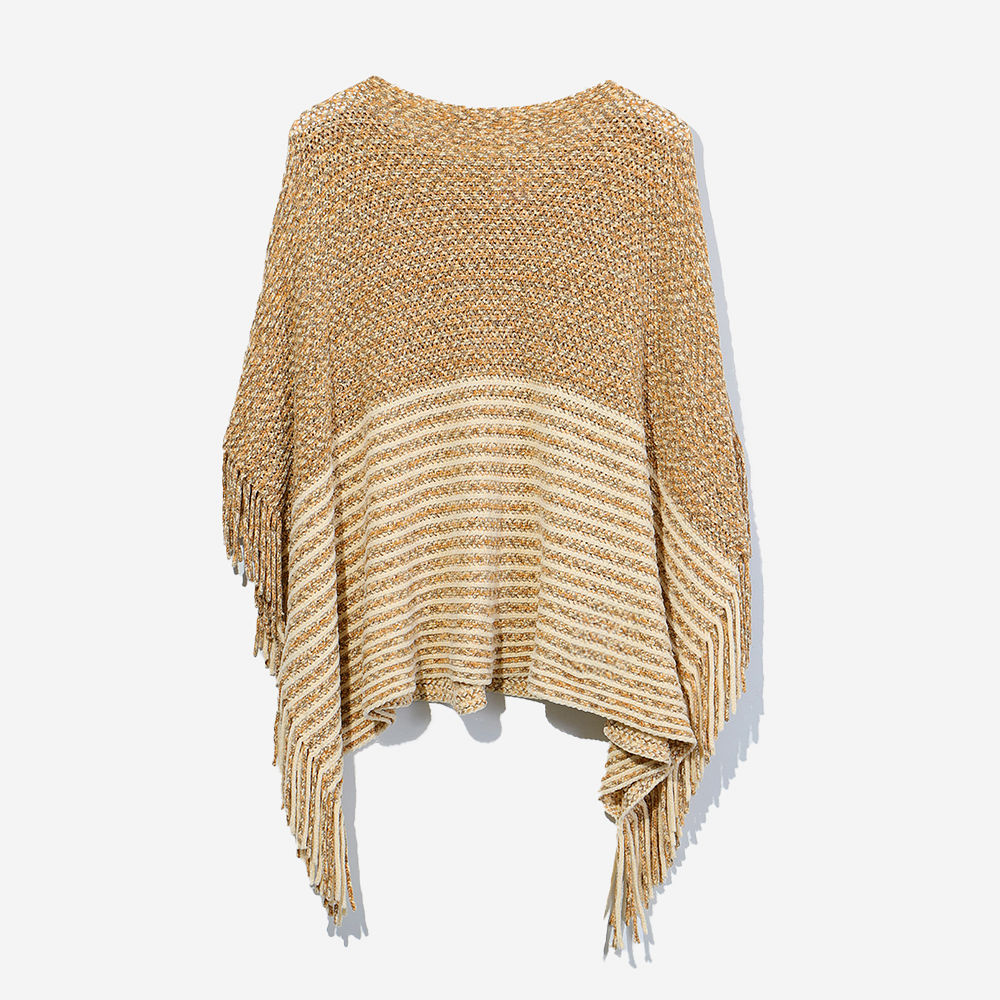 Personalized Striped Chenille Poncho in Tan ootd
