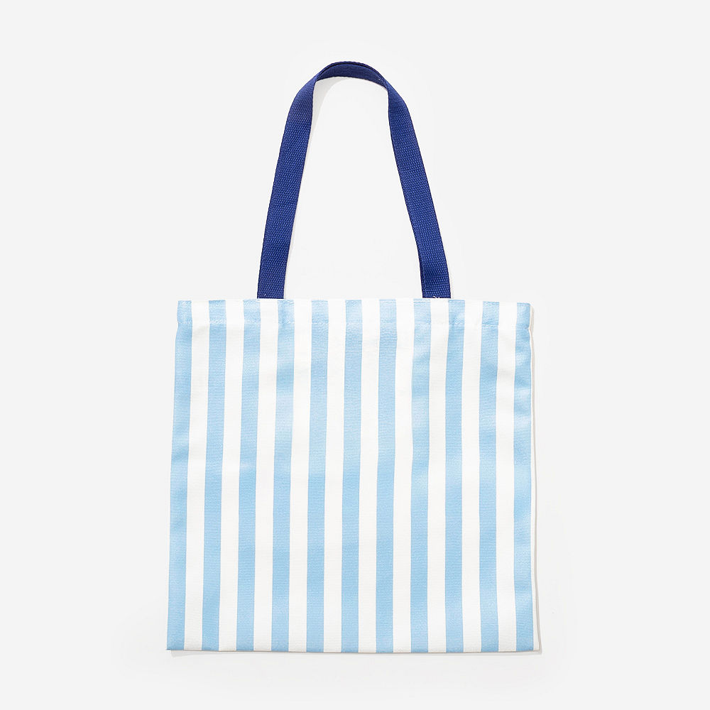 yellow and pink striped tote detail shot