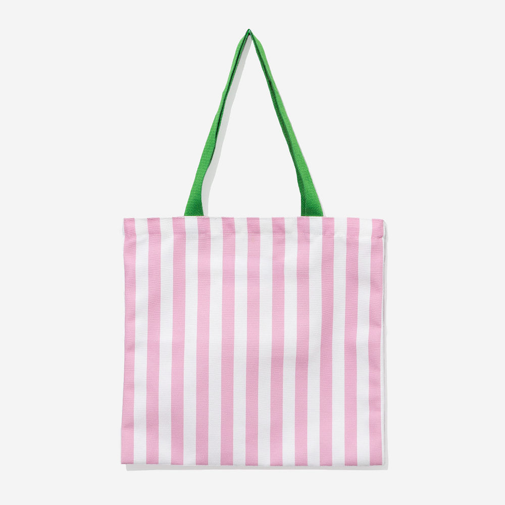 pink and green striped tote inside shot