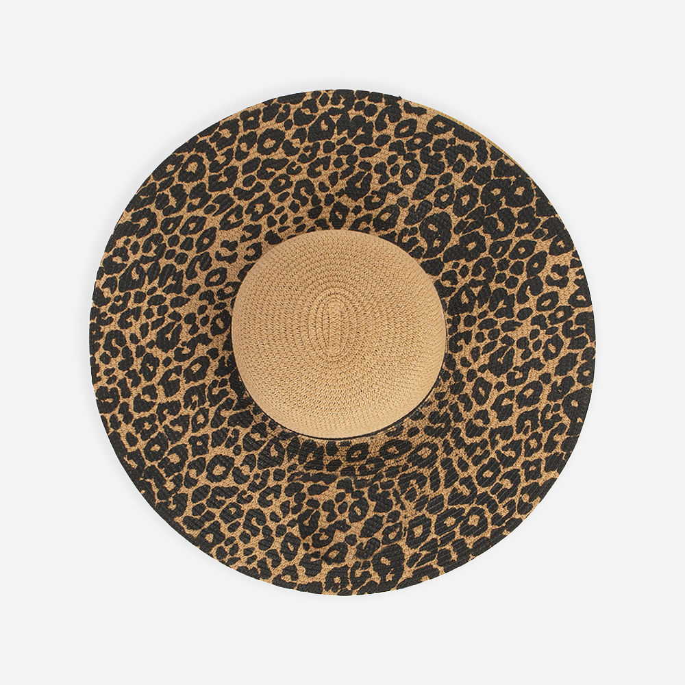 Monogrammed Tan Leopard Sun Hat at Pool