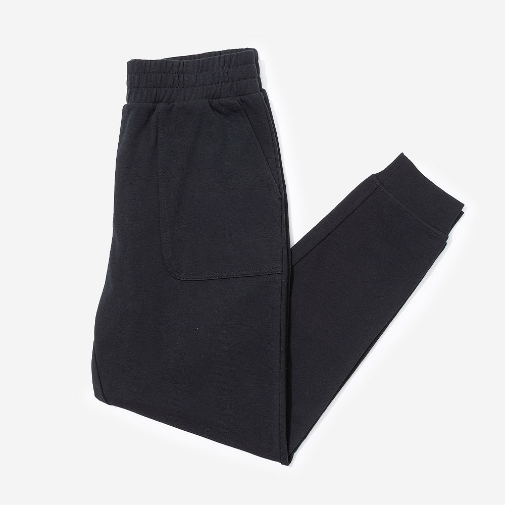 black monogrammed joggers with open back sweatshirt