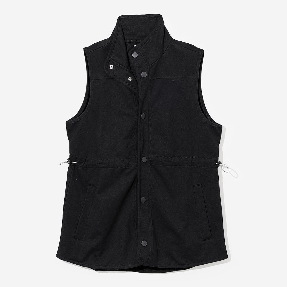 close up of black sweatshirt vest