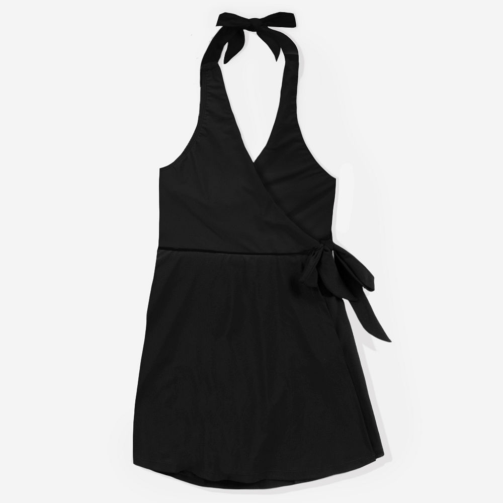 black swim dress front and back view