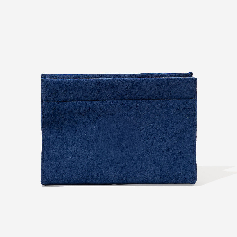navy terry toiletry bag with beach towel