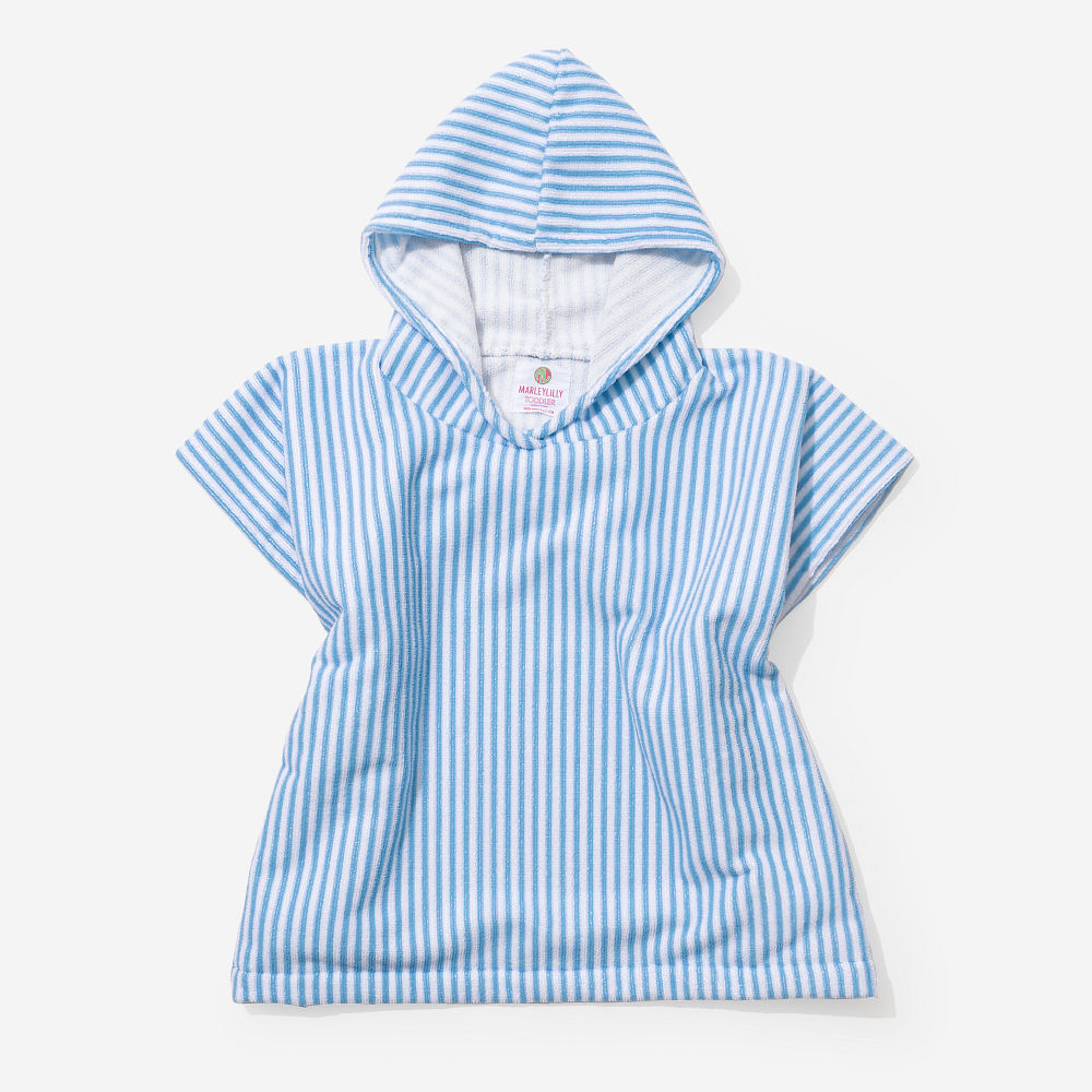 Monogrammed Toddler Hooded Towel Poncho | Blue Stripes