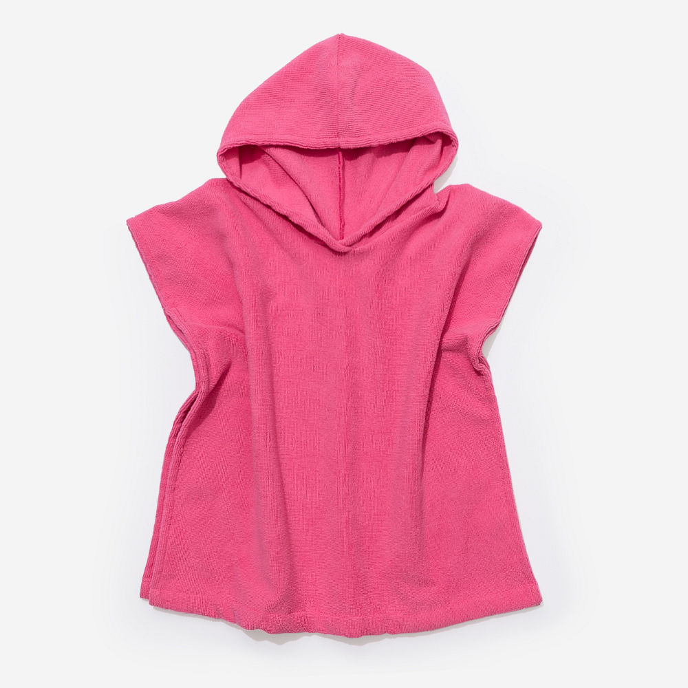 monogrammed toddler hooded towel poncho cover up in hot pink and navy