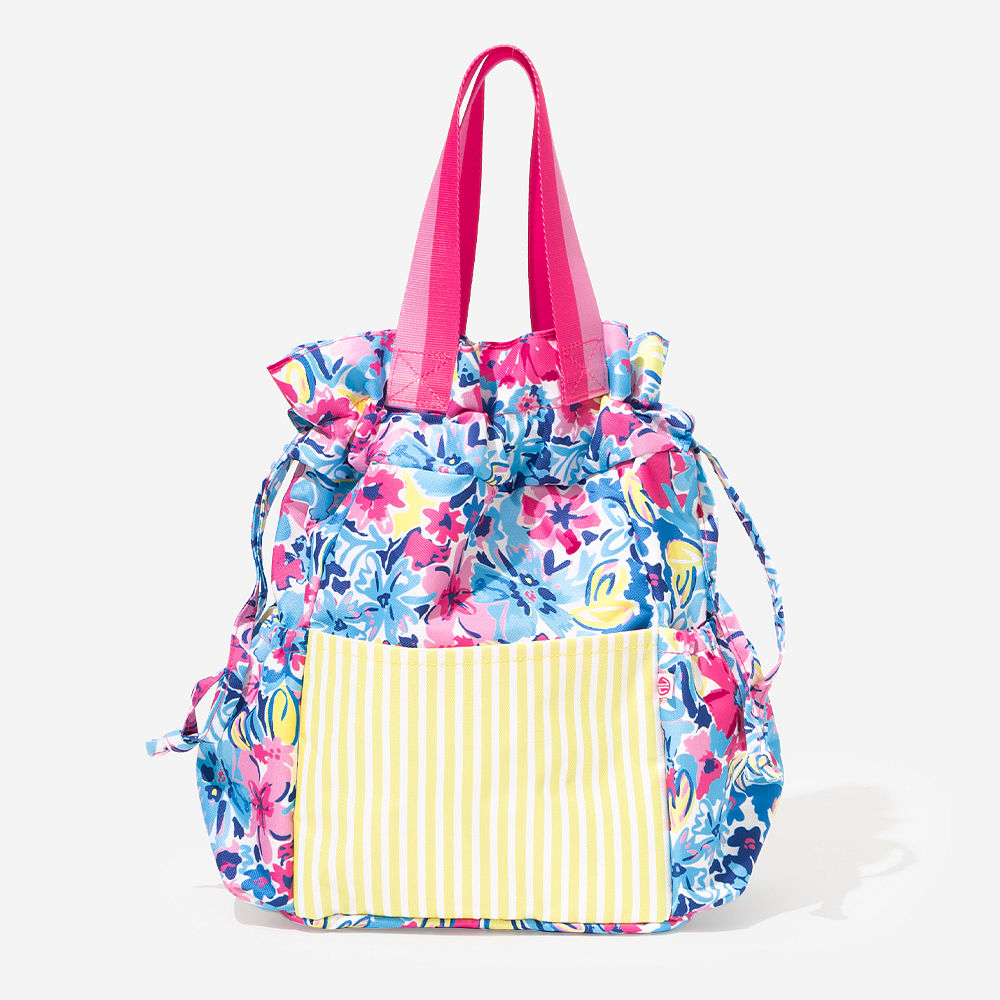 close up of toiletry bag in watercolor whimsy side pocket